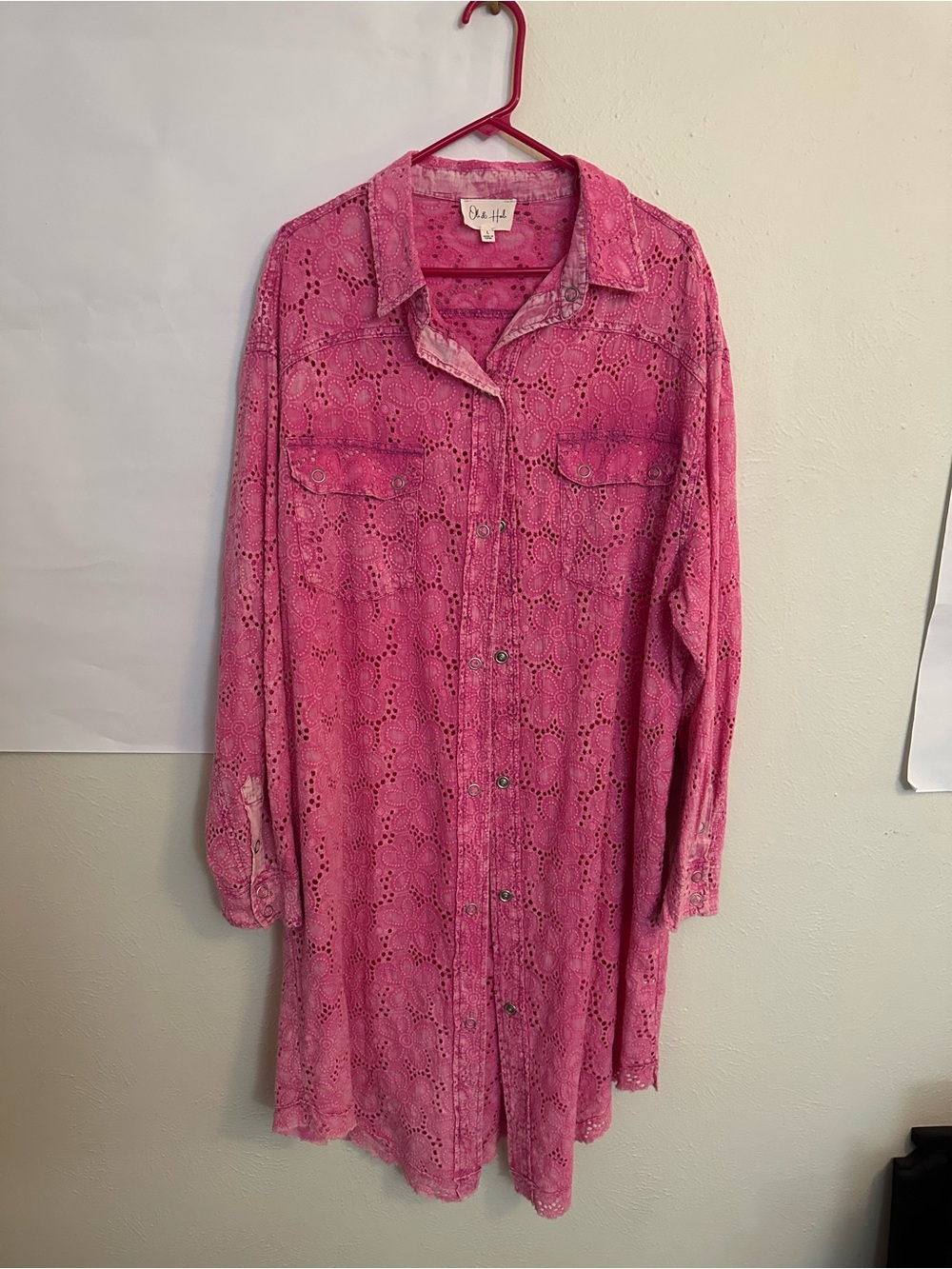 Oli & Hali Mineral Wash Pink Eyelet Snap Duster